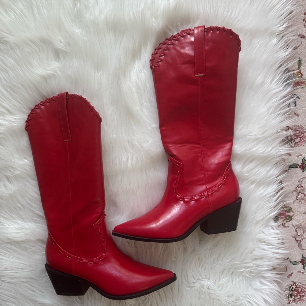 Red faux Leather Cowboy Boots